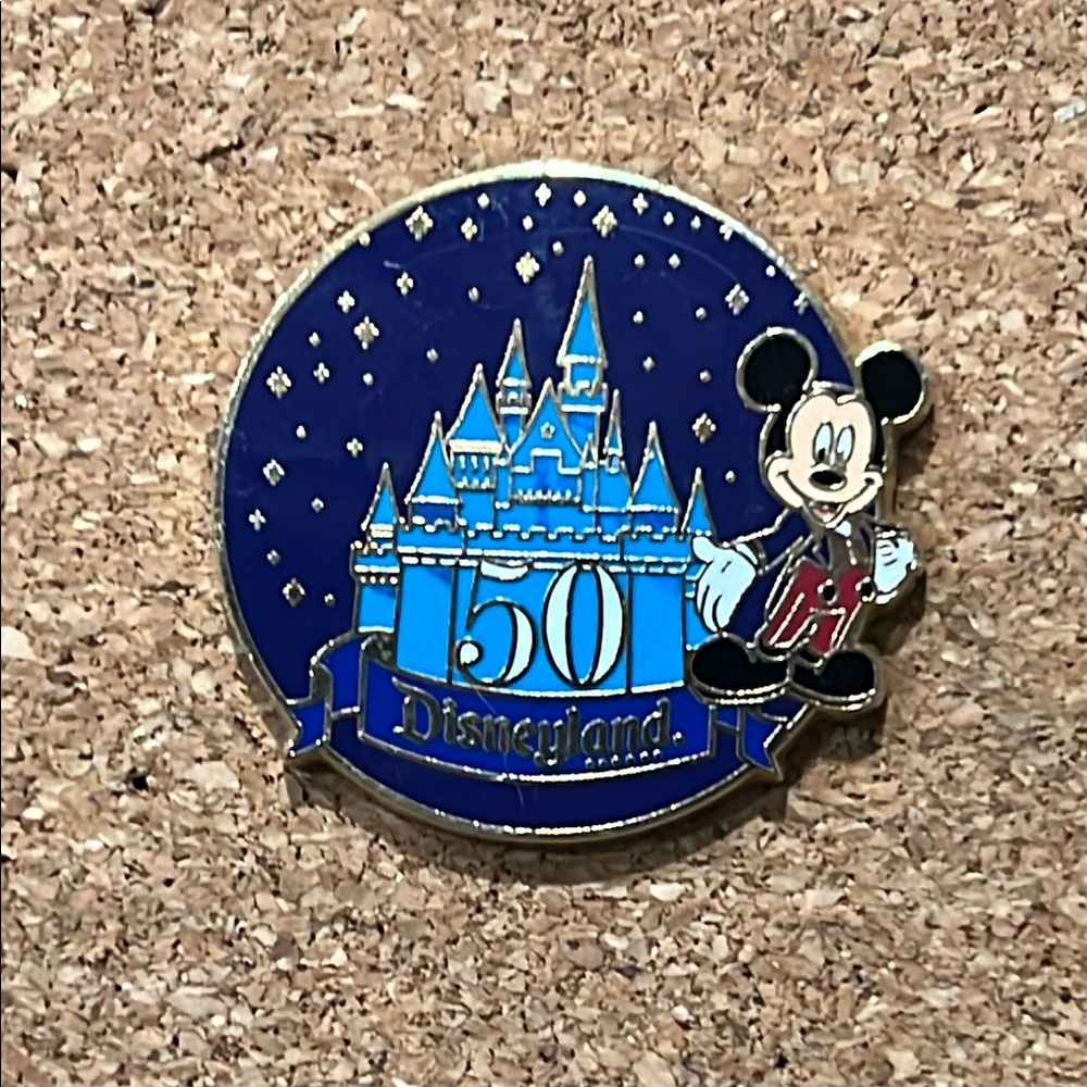 Disneyland 50th Anniversary Blue and Gold Mickey Mouse Pin